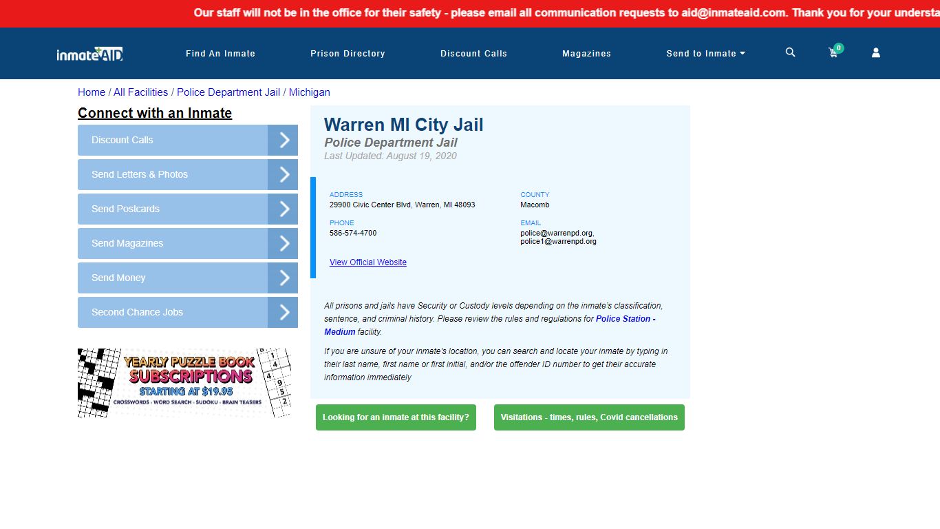 Warren MI City Jail & Inmate Search - Warren, MI